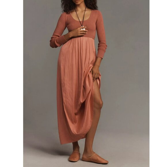 Anthropologie The Thea Twofer Sweater Maxi Dress Scoop-Neck Edition Pink L - Picture 1 of 16